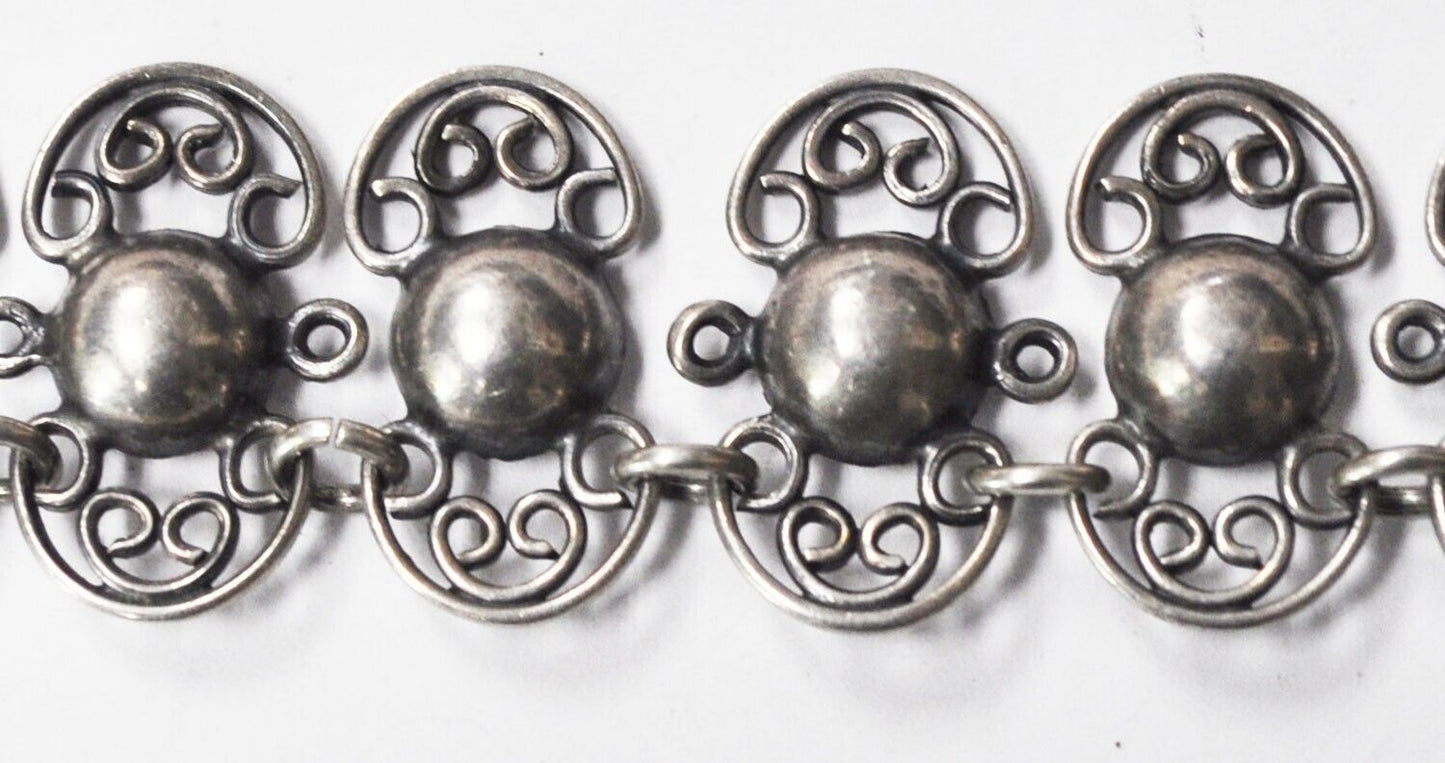 980 Quinto Mexico Domed Filigree Link Necklace 21mm 15"