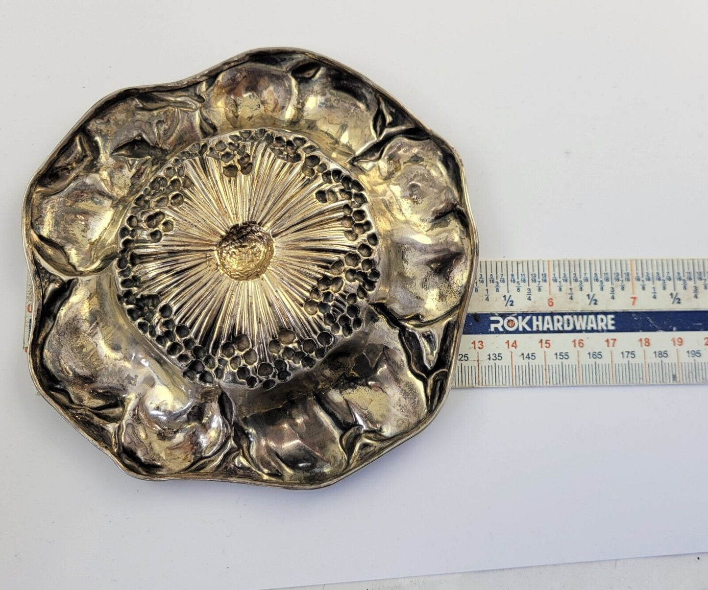 1880s Mauser Poppy Sterling Silver 5 1/2" Hand Wrought Repoussee Dish 2.4oz.