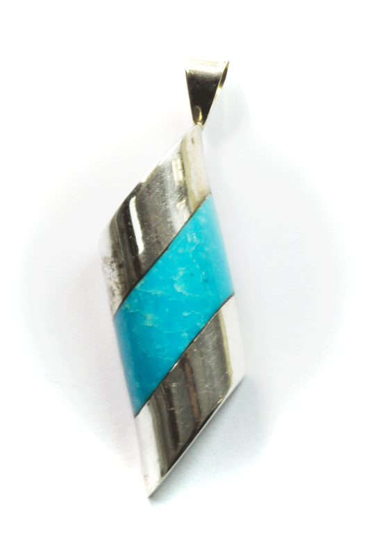 Sterling Silver Desert Rose Turquoise Stripe Heavy Cylinder Pendant 3"