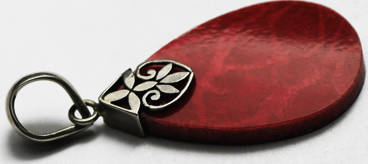 Sterling Silver Mexico ATI Red Jasper Teardrop Pendant 42mm x 21mm