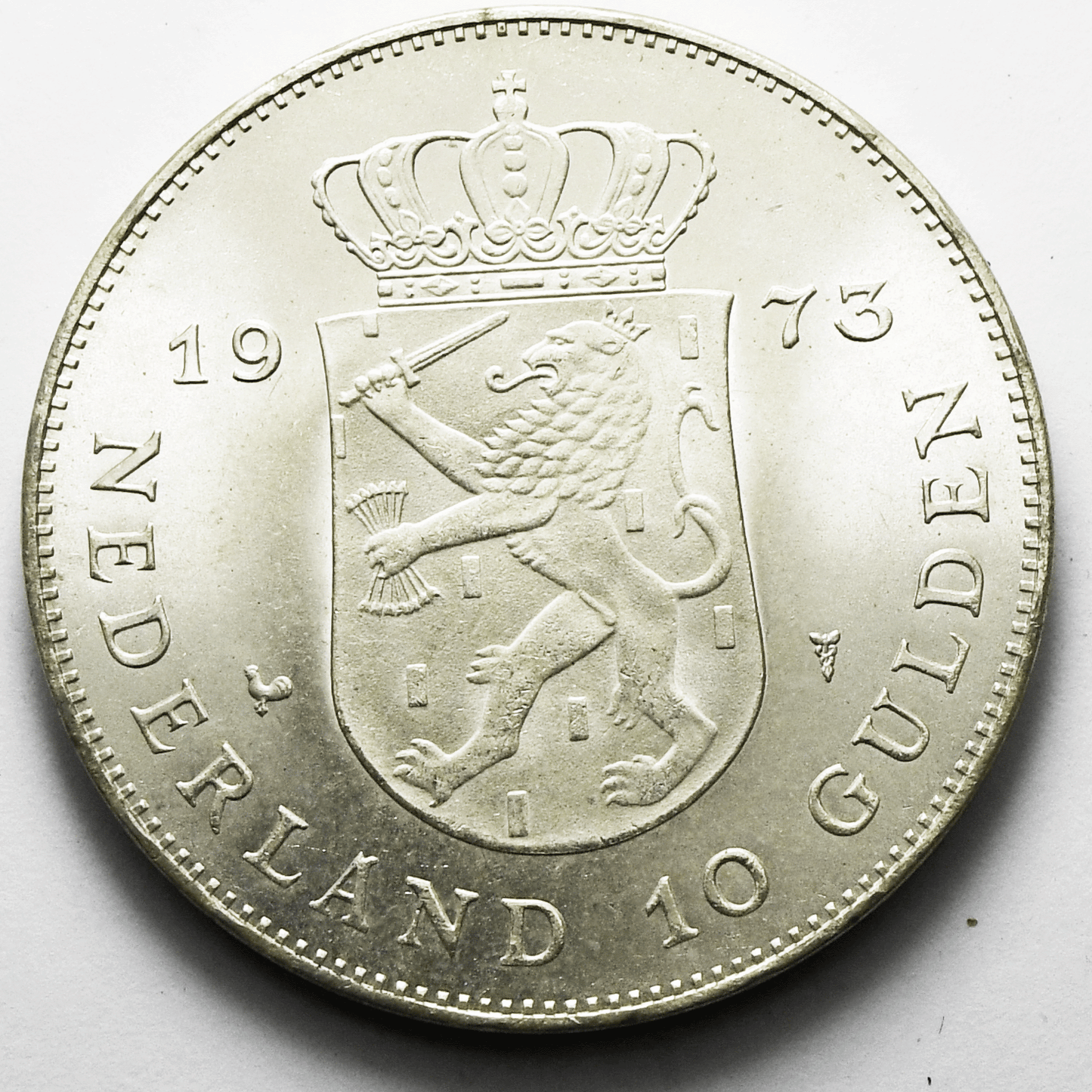 1973 Netherlands 10 Gulden Silver Coin KM# 196 Uncirculated