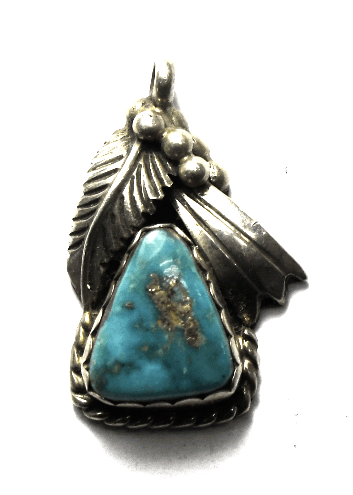 Sterling Silver Vintage Turquoise Triangle Pendant 30mm x 19mm