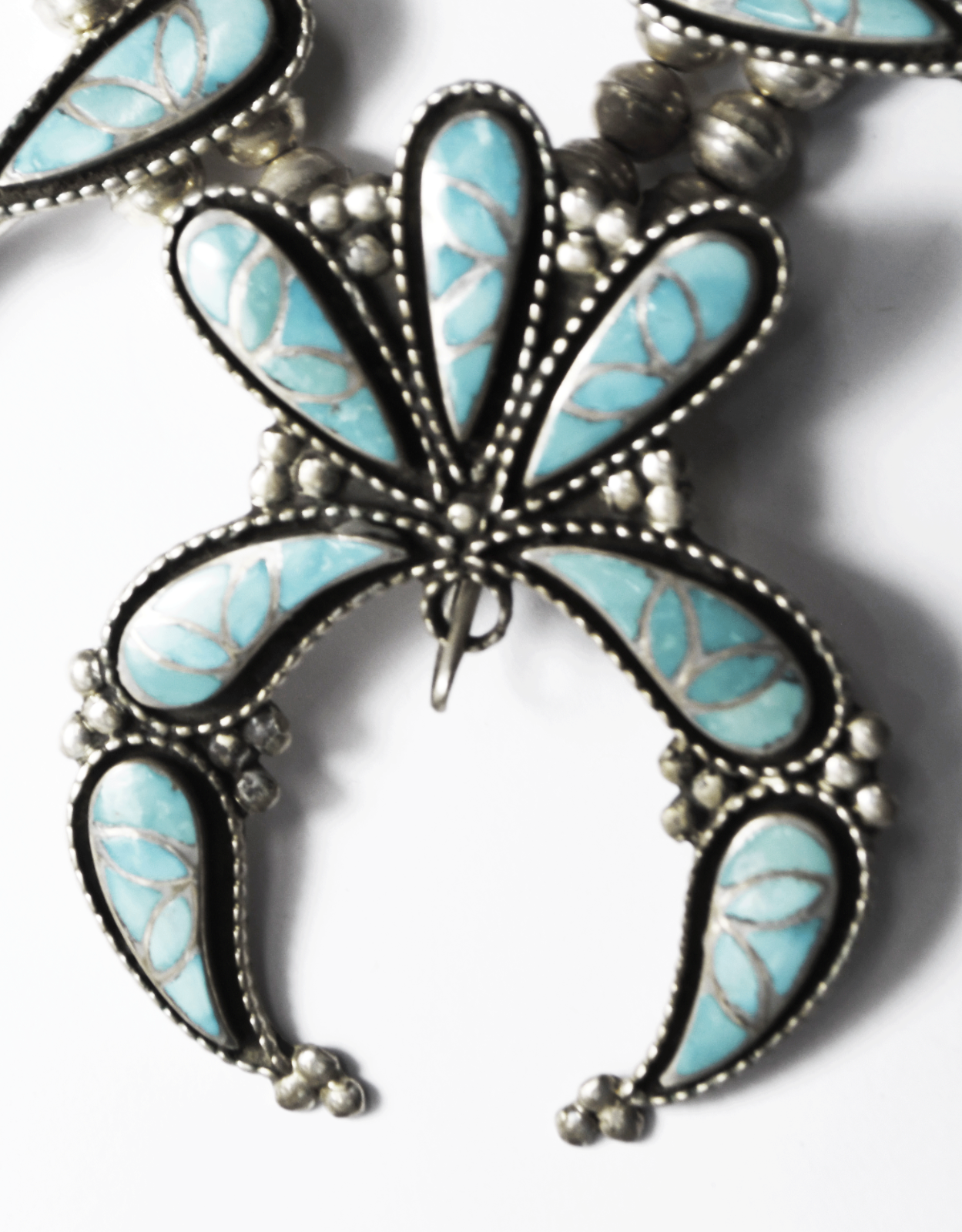 Sterling Willis Susie Leekity Turquoise Inlay Squash Blossom 24" Necklace