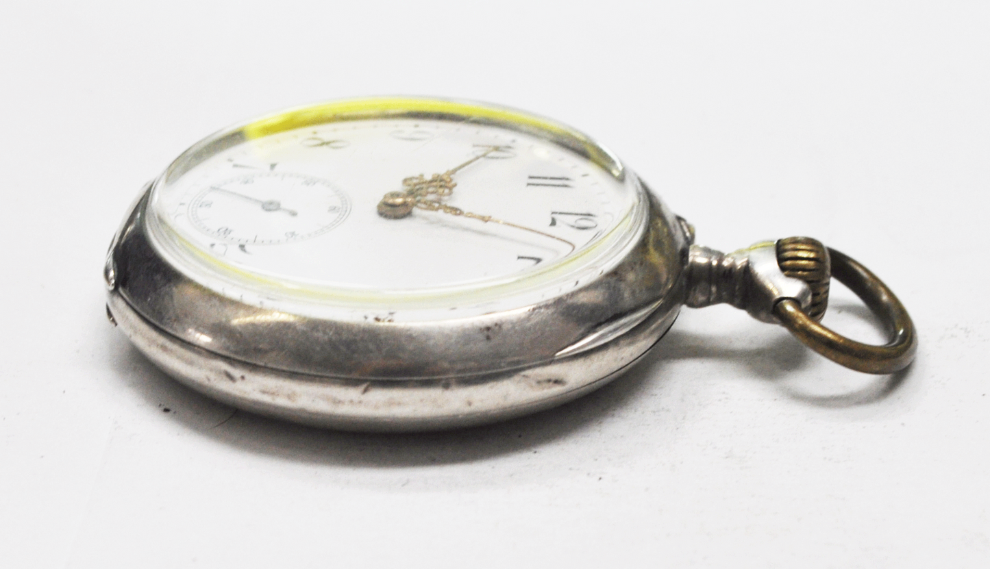 Union Watch Co Size 16 Open Face Swiss Pocket Watch 800 Fine Silver