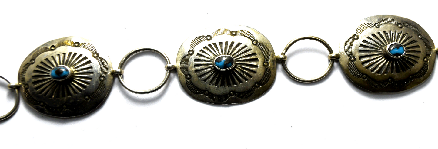 Sterling Silver Turquoise 27x34mm Concho Link Belt 37" 95g