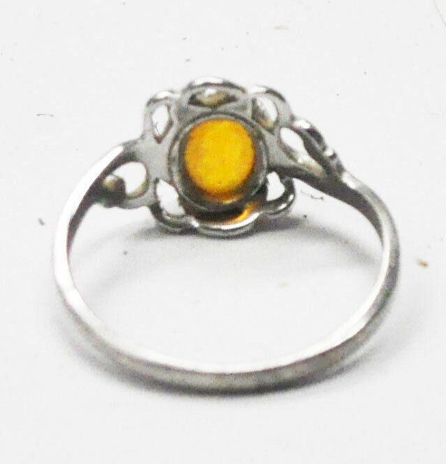 Sterling Silver Seta Orange Stone Filigree 13mm Ring Size 9