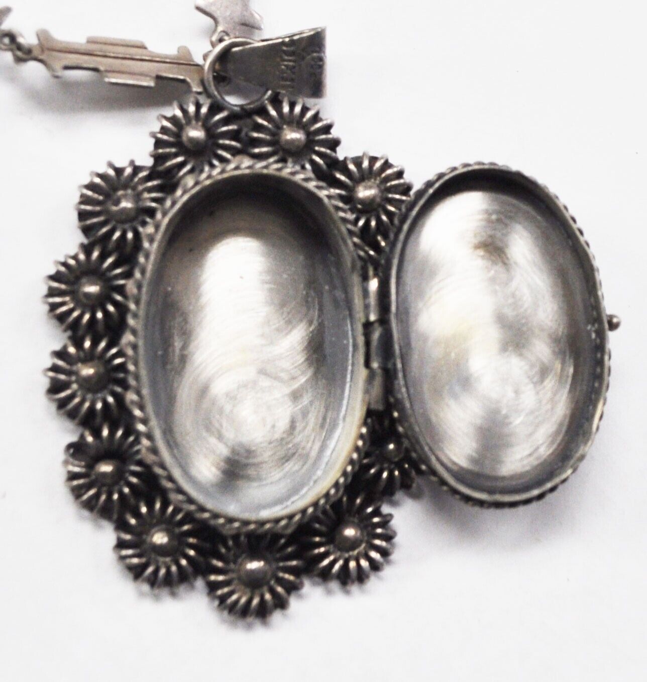 Sterling Onyx Oval Pillbox Flower Halo 72mm Pendant 27" 9mm Necklace