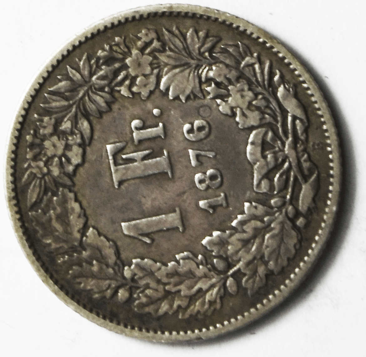1876 B Switzerland One Franc KM# 24 Silver Coin
