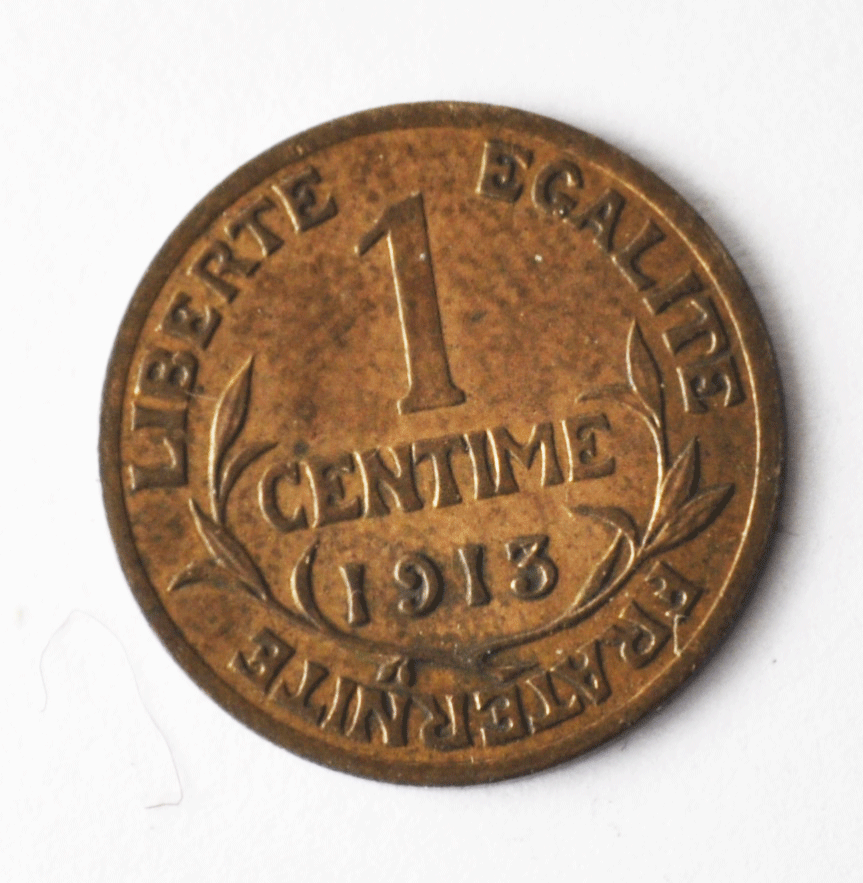 1913 France One Centime KM# 840 Small Bronze Coin