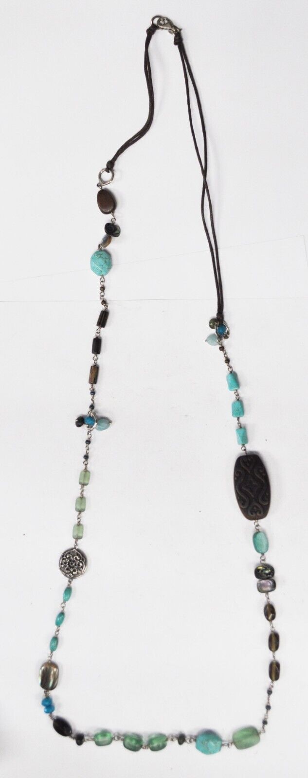 Sterling Silpada Petrified Wood Turquoise Quartz Cord Necklace 37.5"