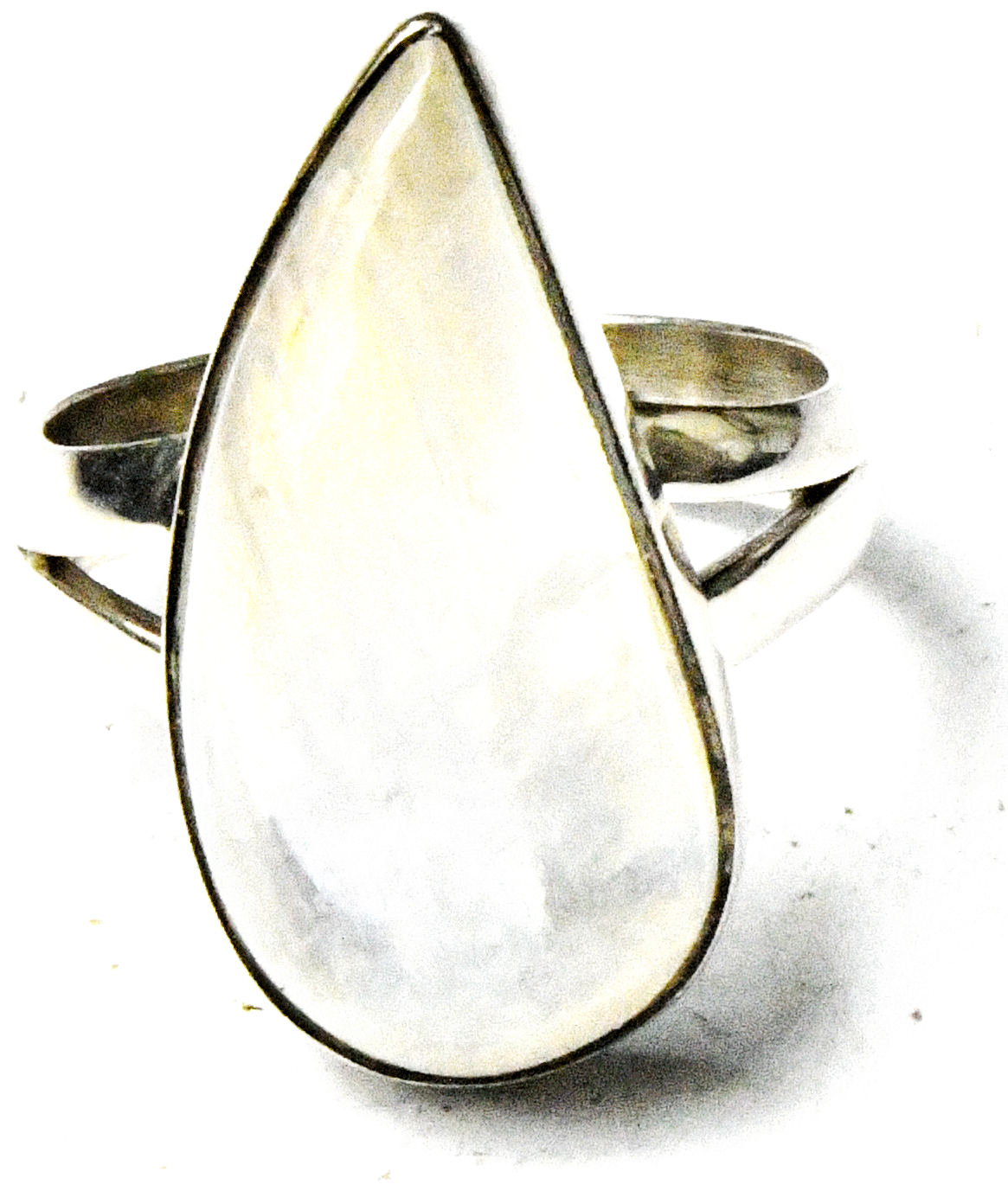 Sterling Silver Clear Crackle Quartz Teardrop 22mm Size 8-1/2 Ring