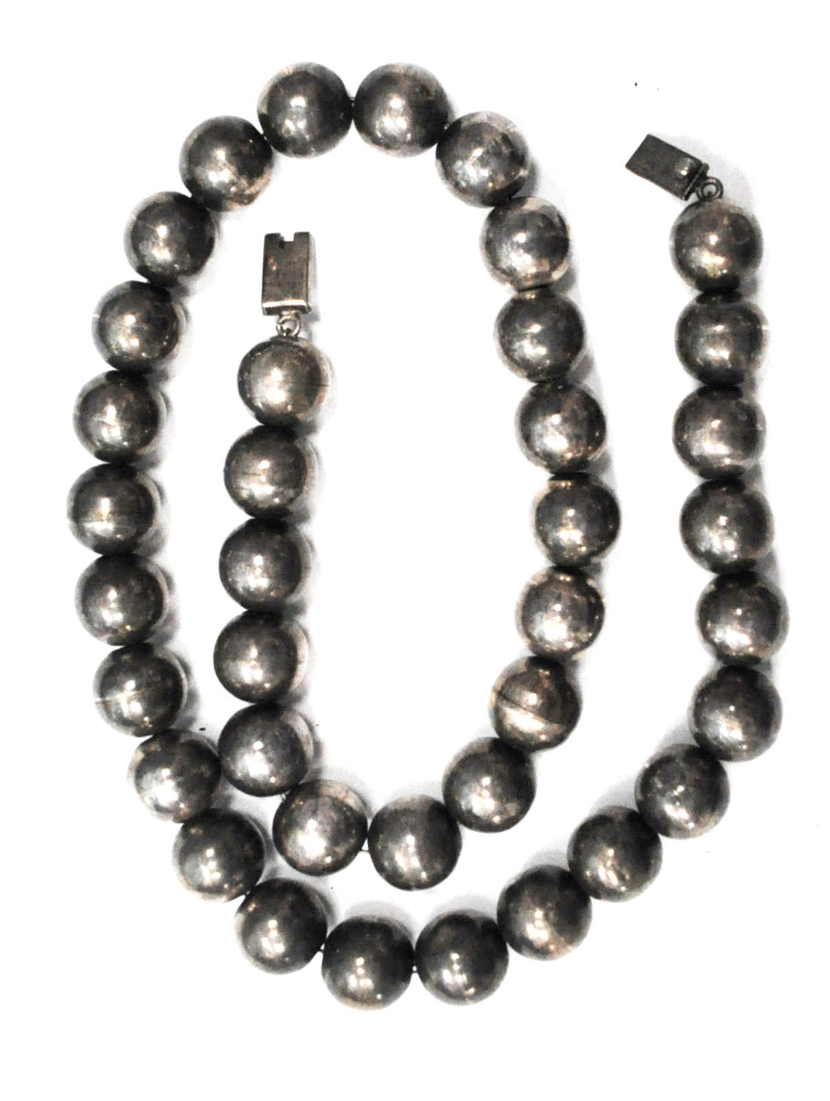 Sterling TD-29 Mexico Heavy 15mm Round Bead Necklace 24-1/4" 132g