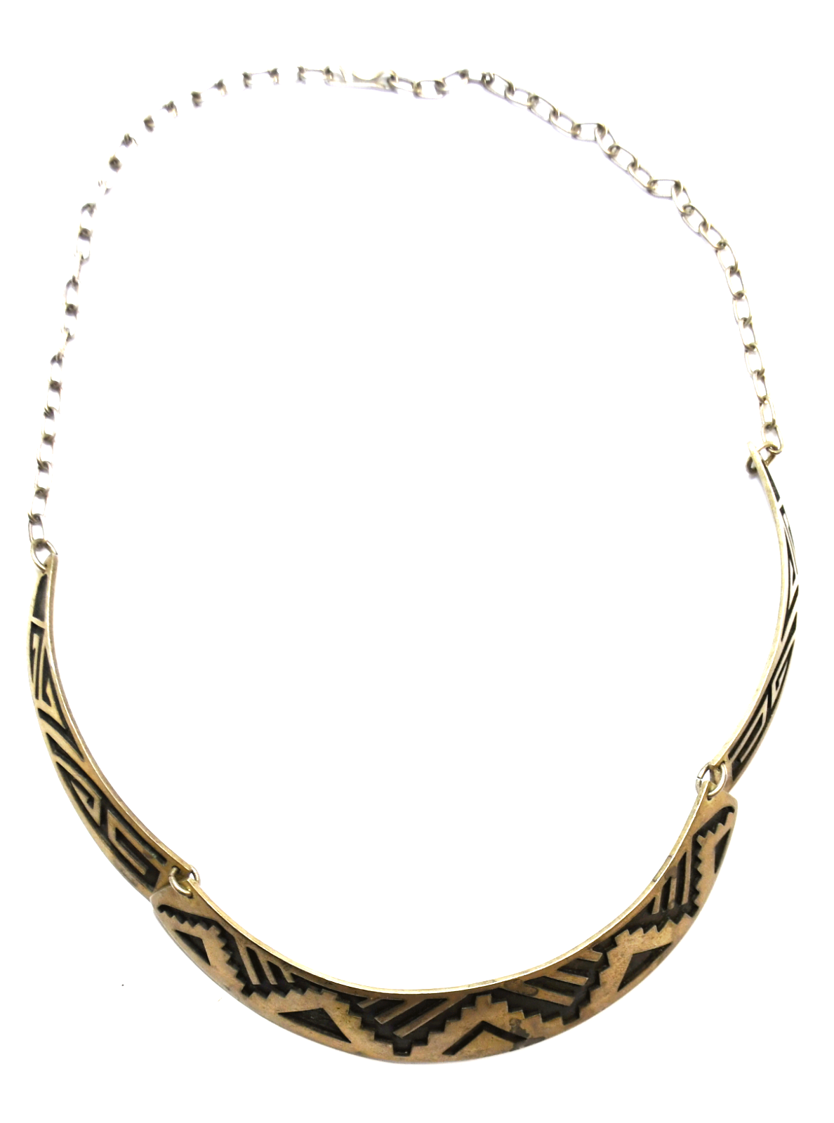 Sterling Silver Kachina Signed 19mm 3 Part Stripe Necklace 18"