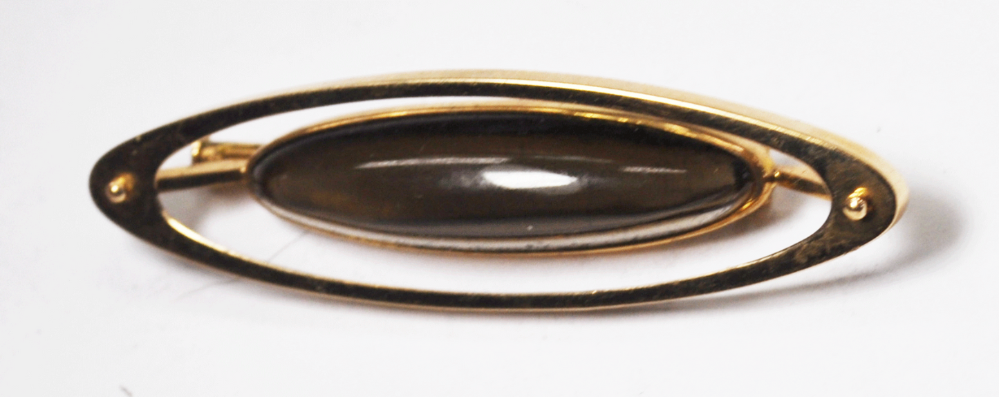 14k Kaunis Koru Finland Smokey Quartz Oval Halo Brooch Pin 55mm x 16mm 8g