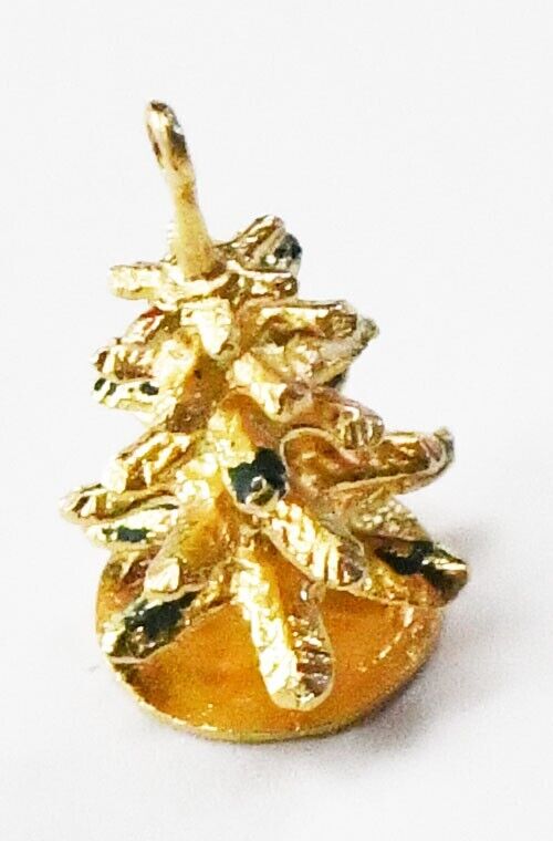 14k Yellow Gold Pine Christmas X-mas Tree Charm 17mm x 9mm