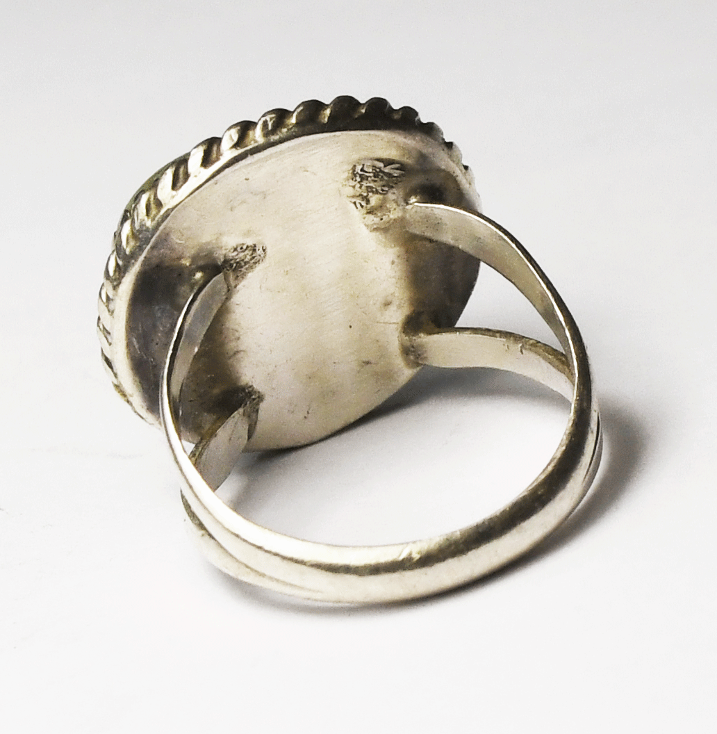 Sterling Silver Green Turquoise Round Domed 18mm Ring Size 6