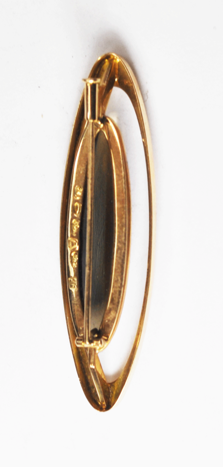 14k Kaunis Koru Finland Smokey Quartz Oval Halo Brooch Pin 55mm x 16mm 8g