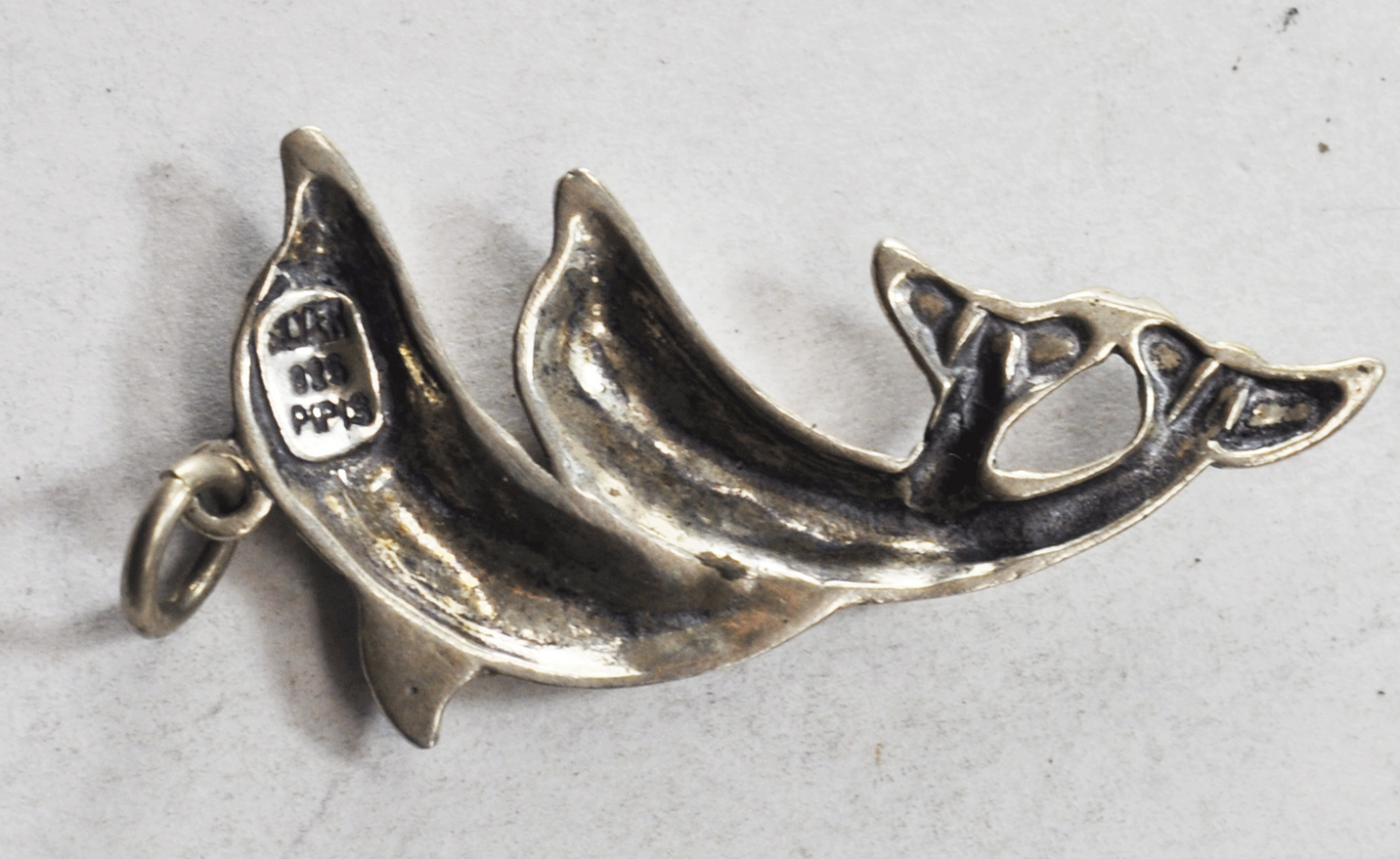 Sterling Silver Pipis Double Jumping Dolphin Pendant Charm 41mm x 20mm
