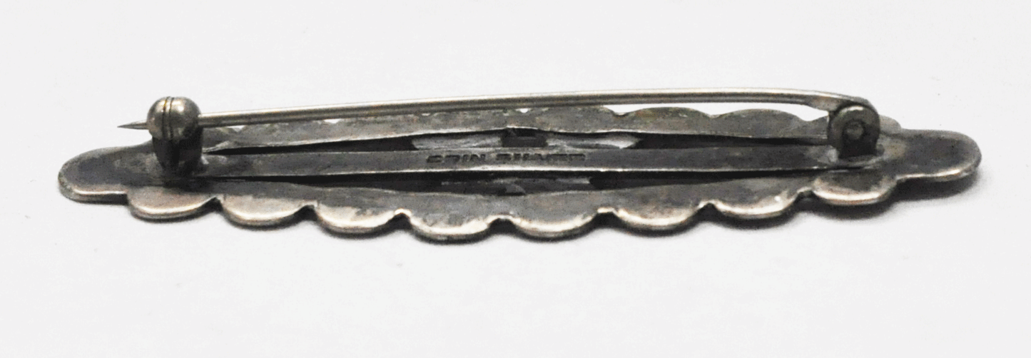 Antique Coin Silver Arrows Rays Brooch Pin 62mm x 19mm Harvey Era