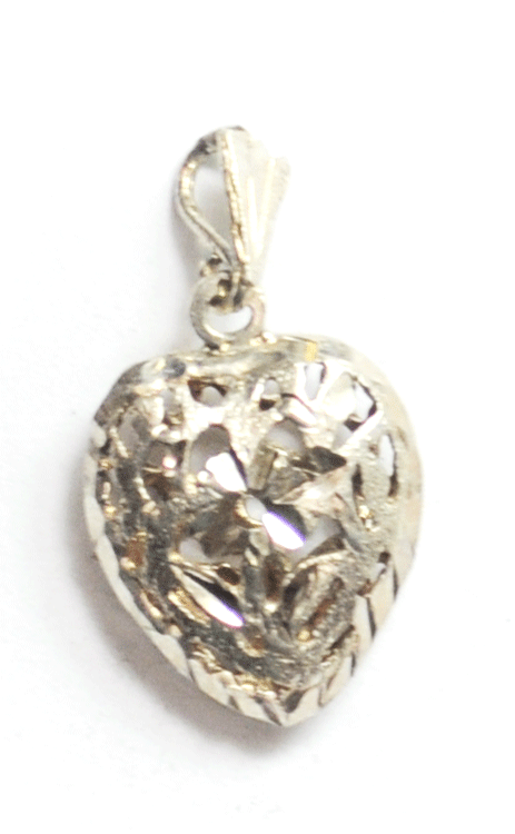 Sterling Silver Filigree Heart Scroll Pendant 26mm x 14mm x 5mm