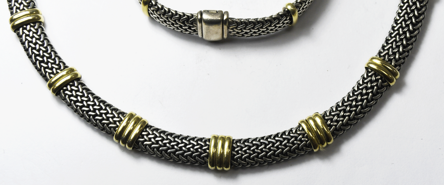 Sterling Slave & 18k 9mm Mesh Chain 17" Necklace & 8" Bracelet Set 112g