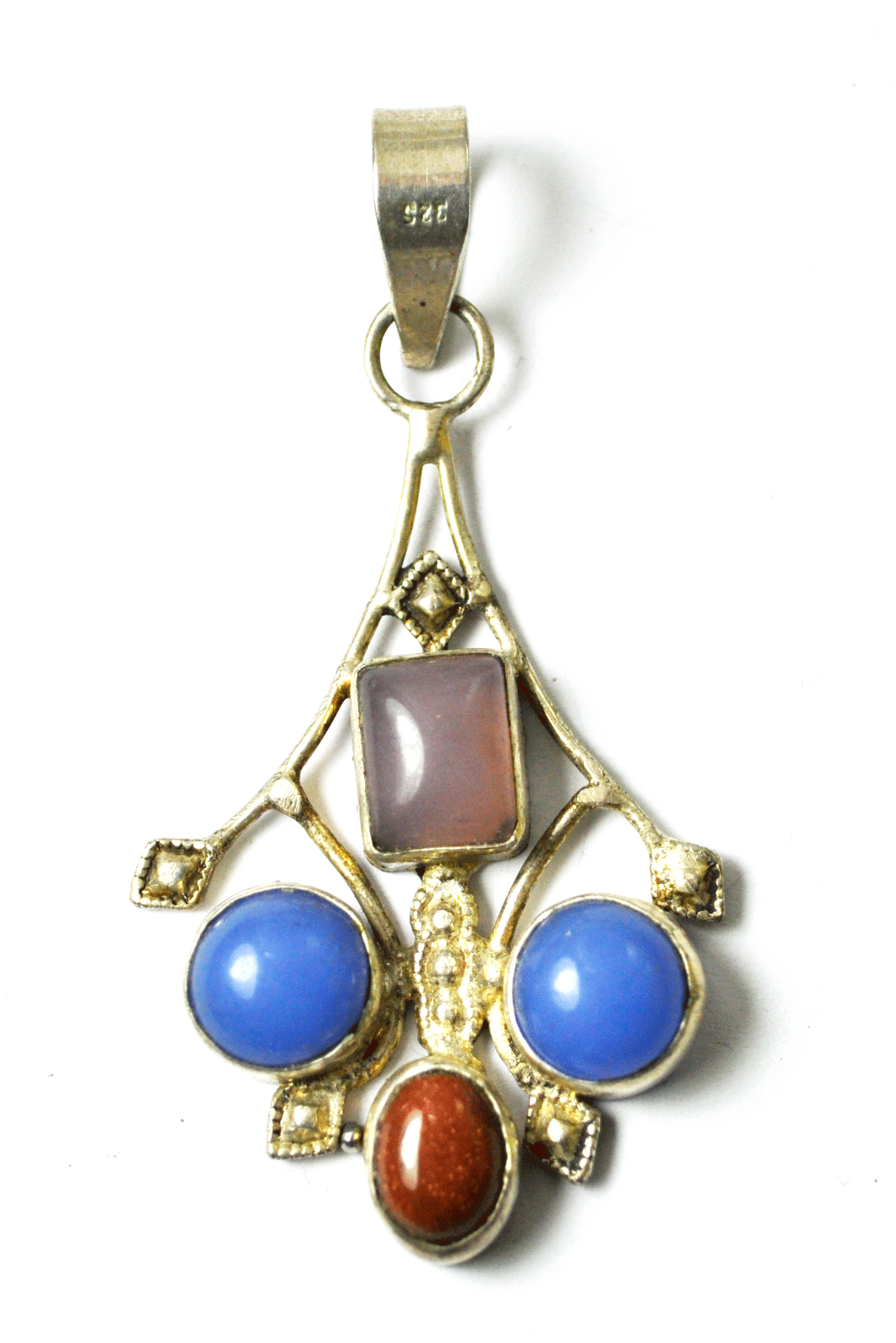 Sterling Silver Elegant Chandelier Blue Red & Purple Drop Pendant 2.3/8"