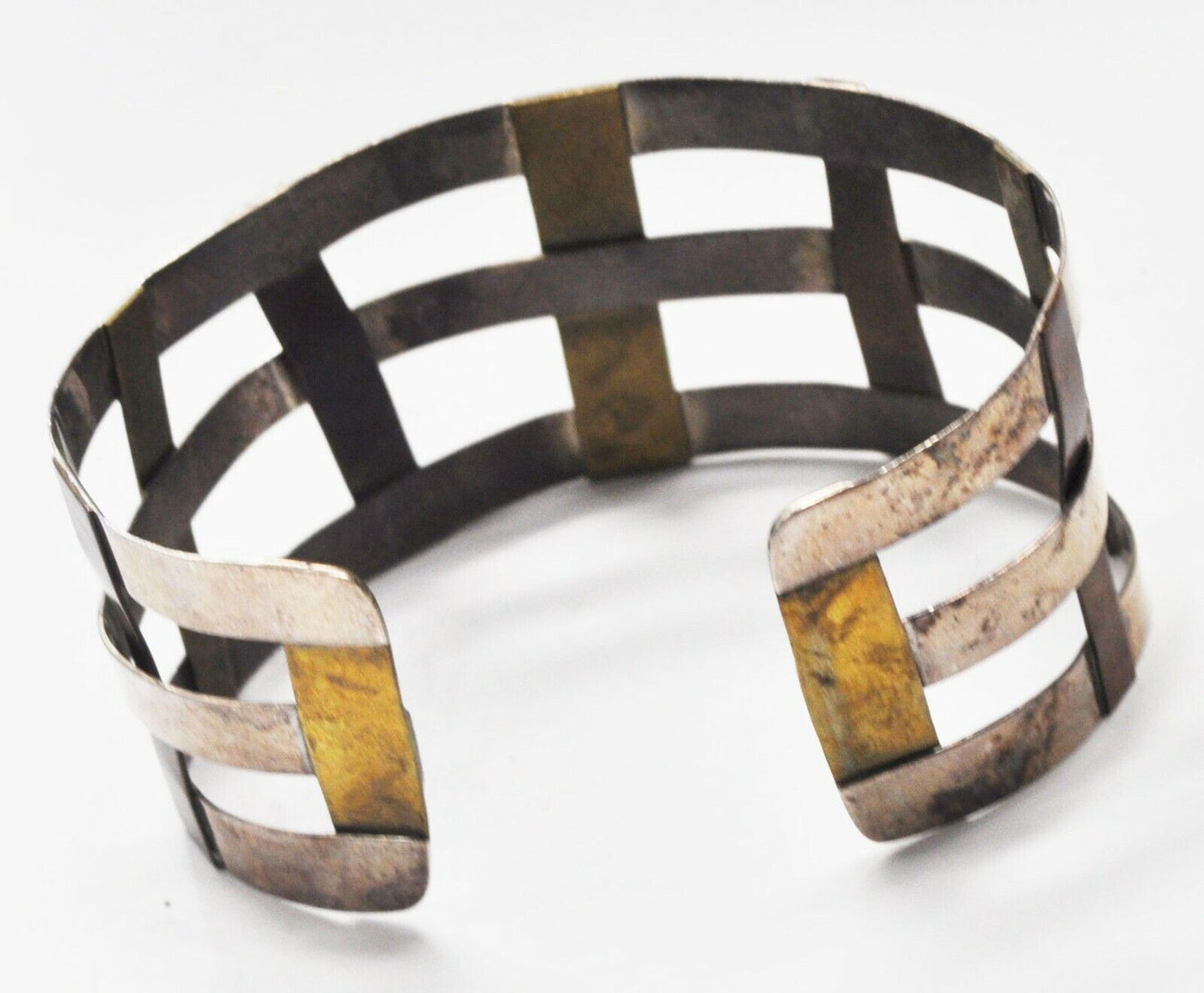 Sterling RLM Robert Lee Morris Basket Weave Cross Hatch 2 Tone Bracelet 38mm