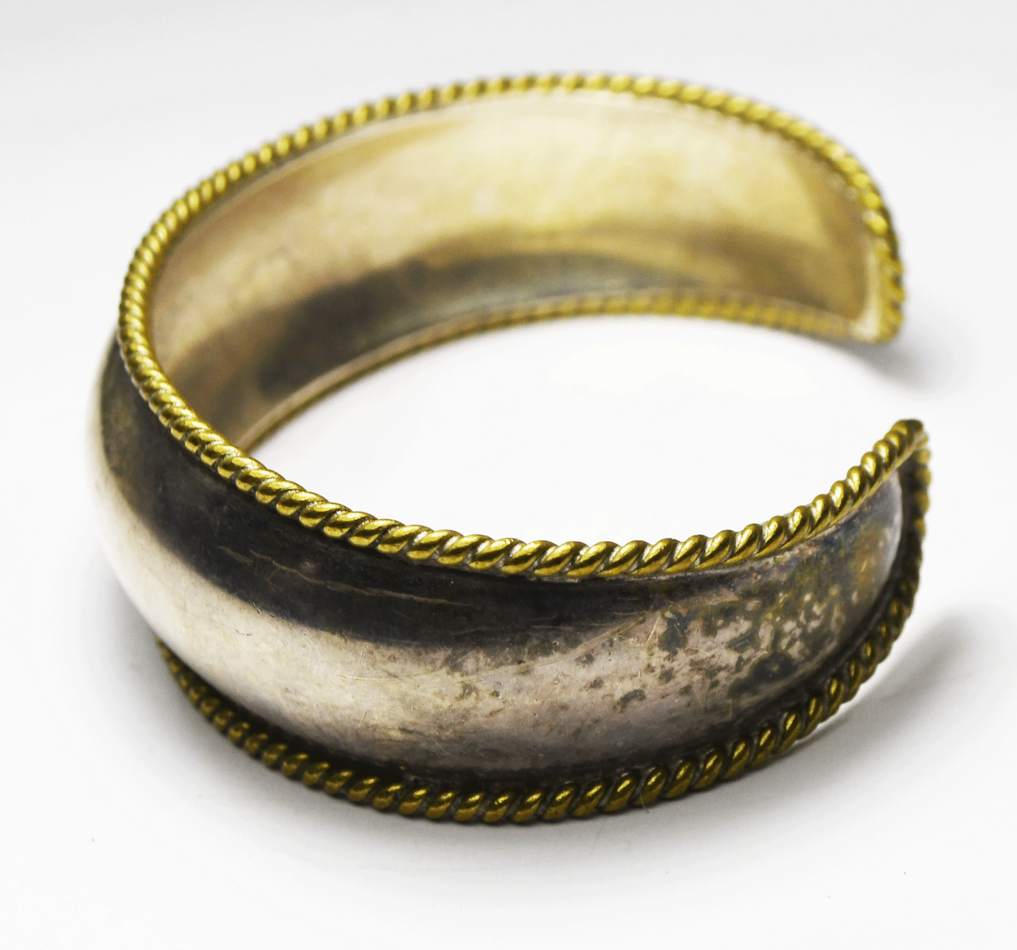 Sterling Silver & Brass Two Tone Cuff Bracelet 22mm 6.75" Wrist 26g