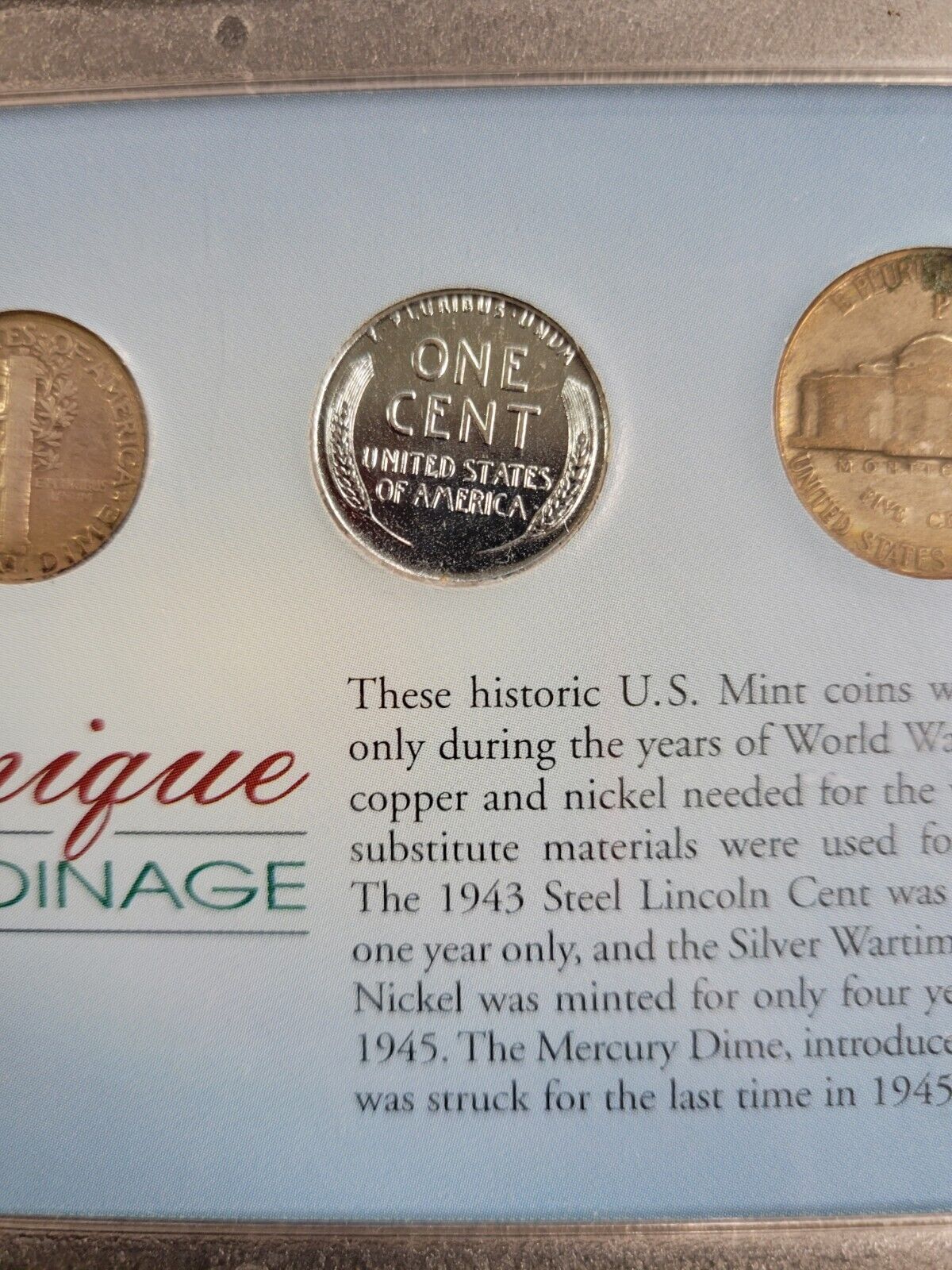 WWII Unique Obselete Coinage Mercury Dime, Steel Penny, Silver Wartime Nickel