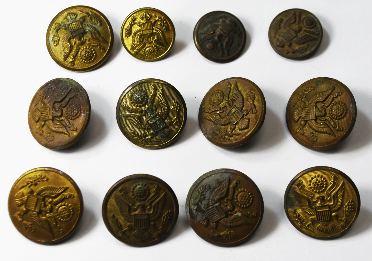 12 Vintage Scovill Waterbury US Great Seal Eagle Uniform Button