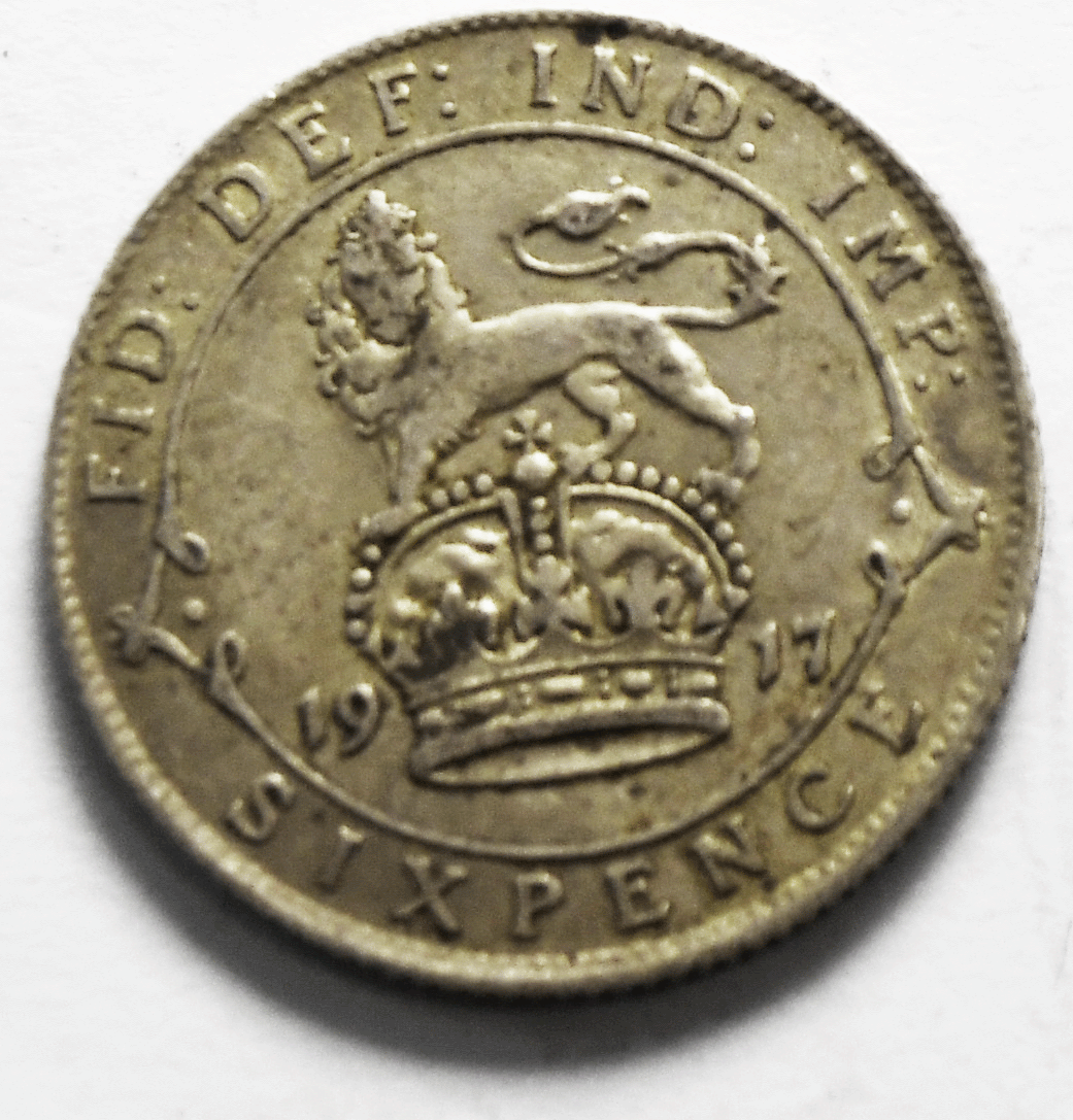 1917 Great Britain 6 Six Pence KM# 815 Silver Coin