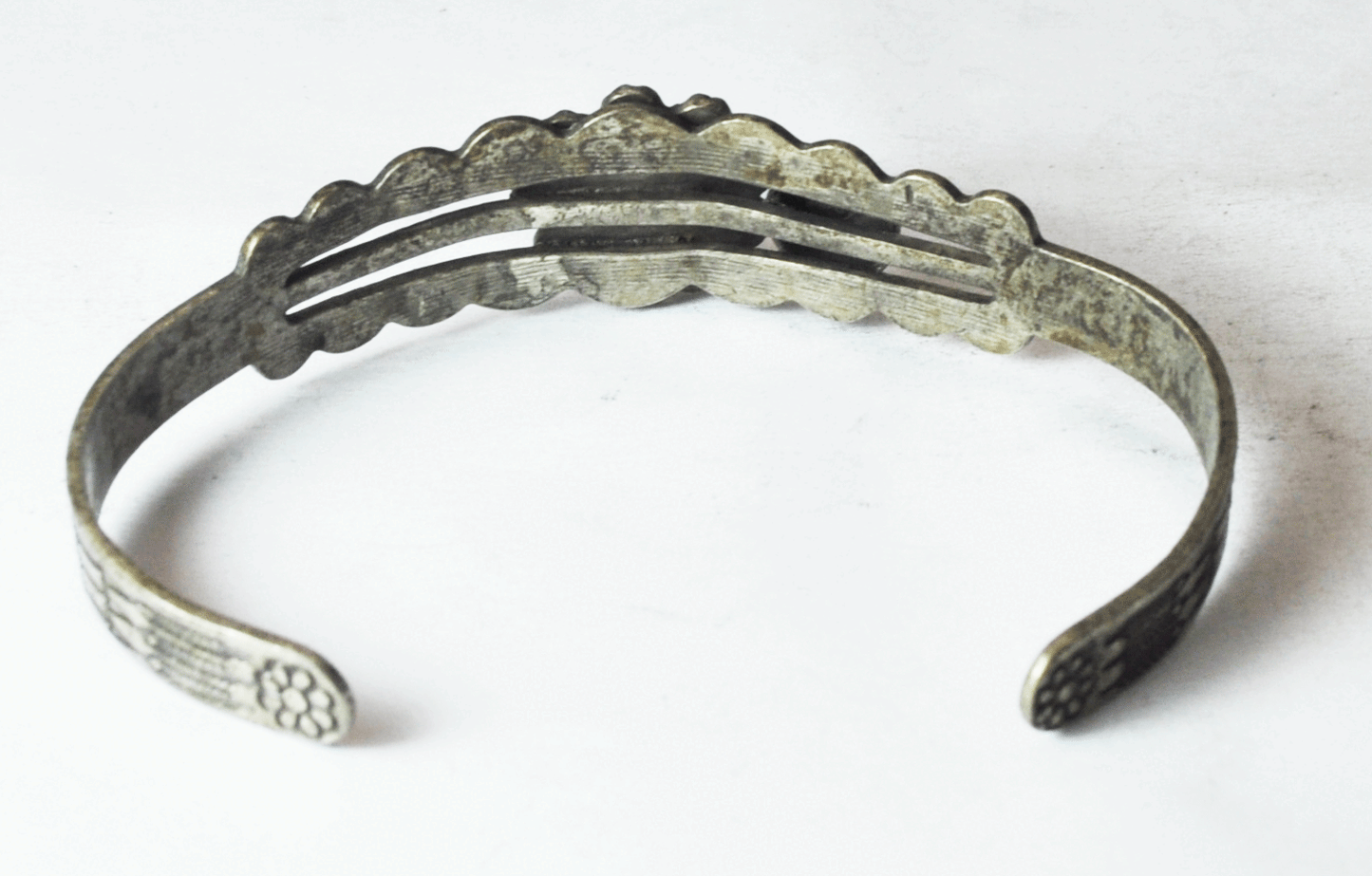 Sanford Silver Plated Harvey Era Turquoise 16mm Cuff Bracelet 6-3/4" Wrist