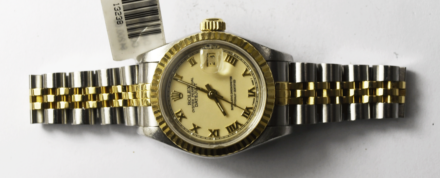 1991 Women's Rolex 69173 Datejust Ivory Roman Dial 26mm w Box & Papers