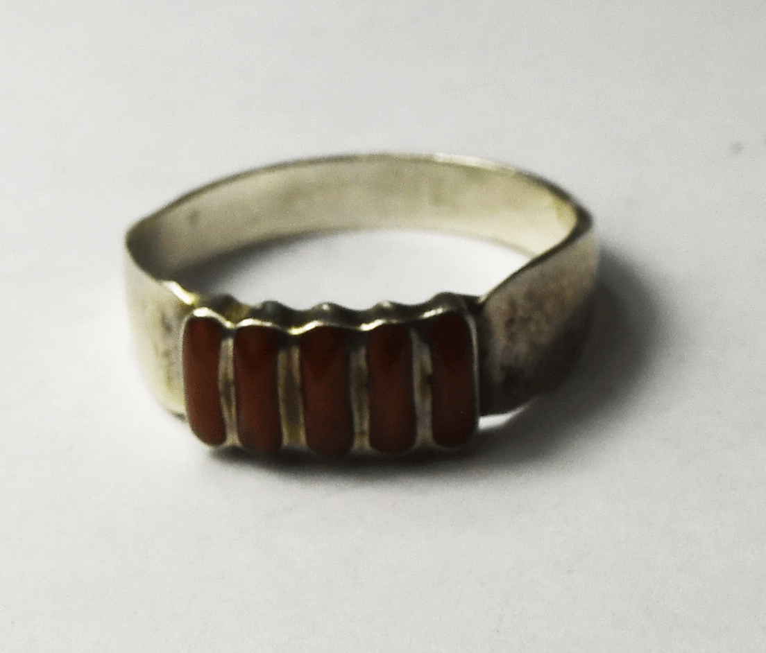 Sterling Silver Thin Coral Rice Stripe Petit Point Ring 6mm Size 7-1/4