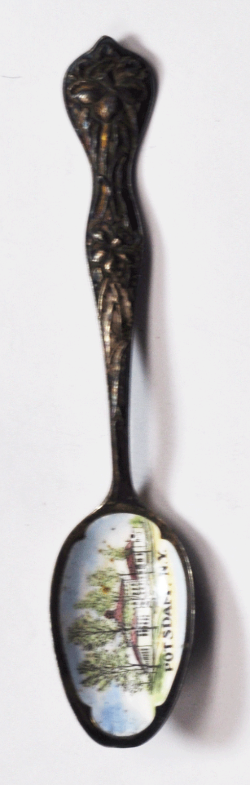 Sterling Baker Manchester Enamel Bowl Sterling Souvenir Spoon Potsdam NY 5-1/4"