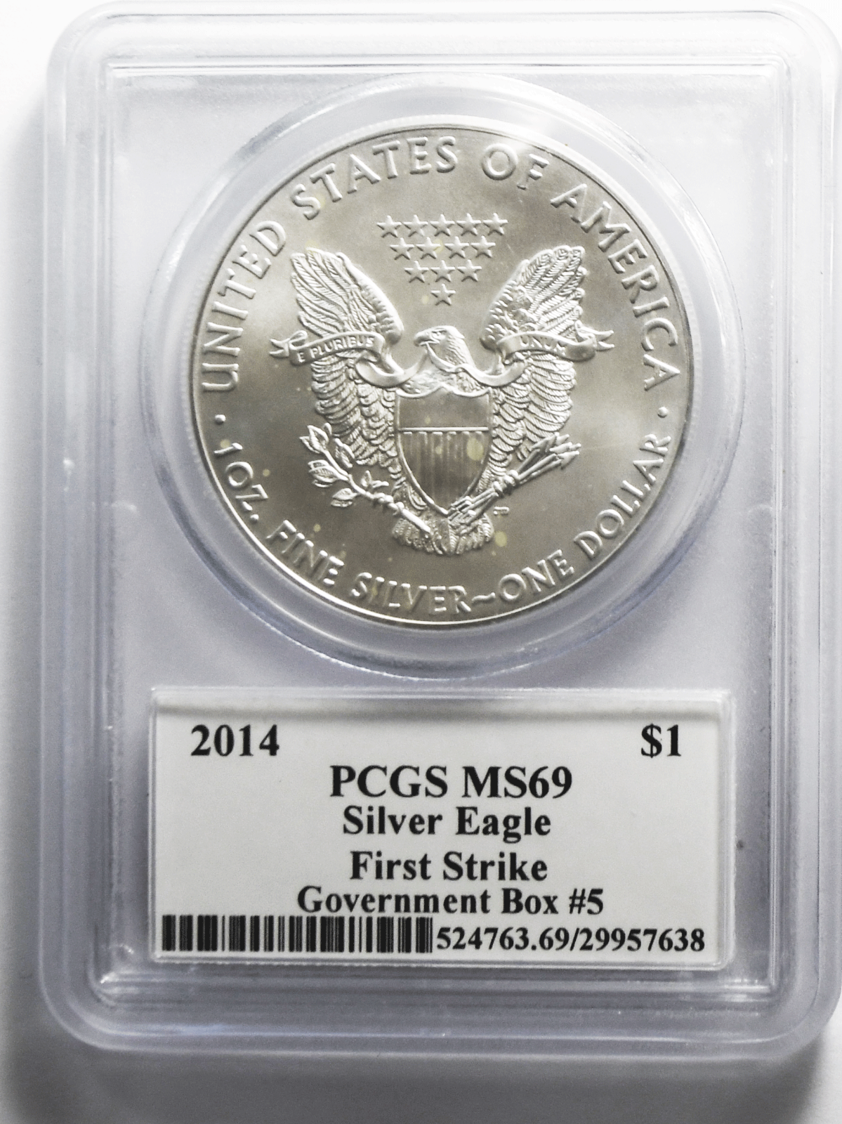 2014 $1 American Silver Eagle PCGS MS69 First Strike Government Box 5 Mercanti