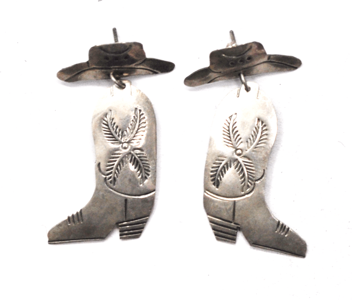Sterling Silver Gary Spencer Cowboy Boot Hat Dangle Earrings 45mm x 26mm