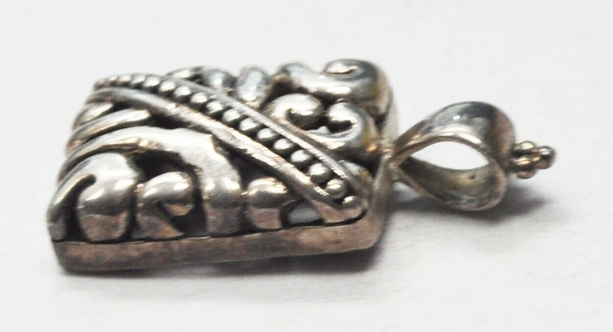 Sterling Silver Rectangle Scroll Beaded Bale Dot Stripe Pendant 37mm x 17mm