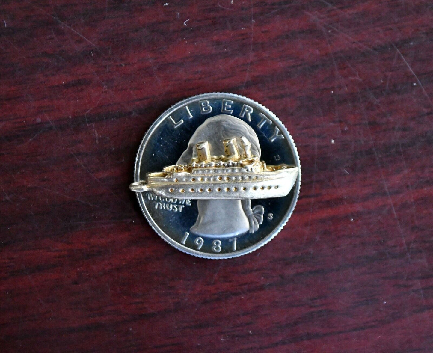 Vintage 14k Gold Pendant Charm 3 grams Cruise Liner Ship Smokestack