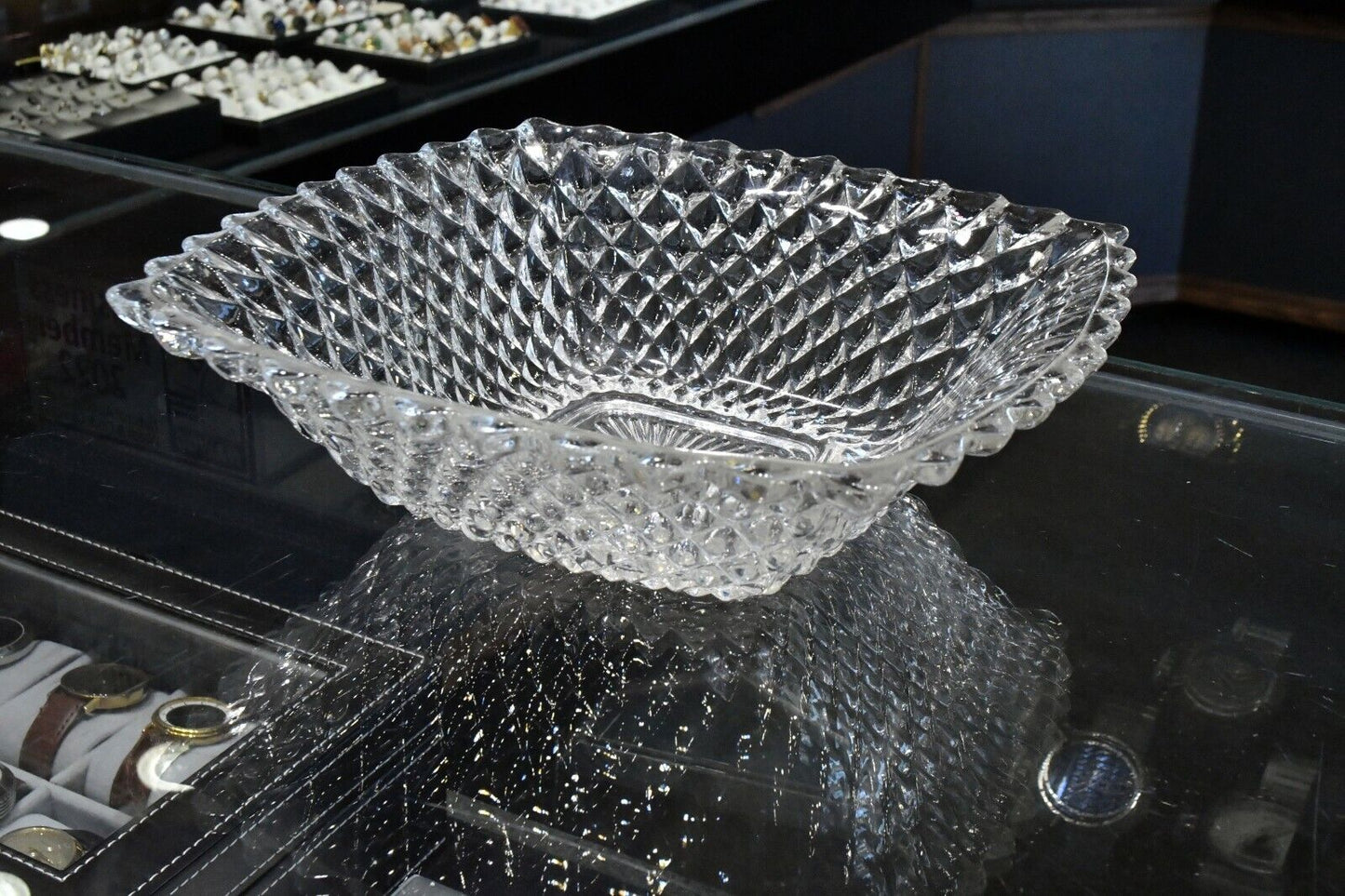 Vintage Molded Crystal Glass Square 8" x 8" Vegetable Bowl Candy Dish
