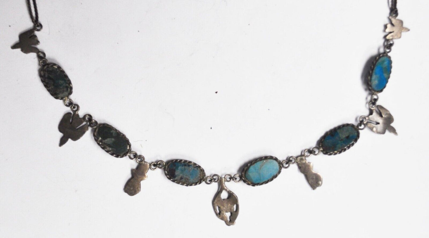 Sterling Silver Oval Turquoise Mono Figa Thunderbird Charm Necklace 20mm 18"