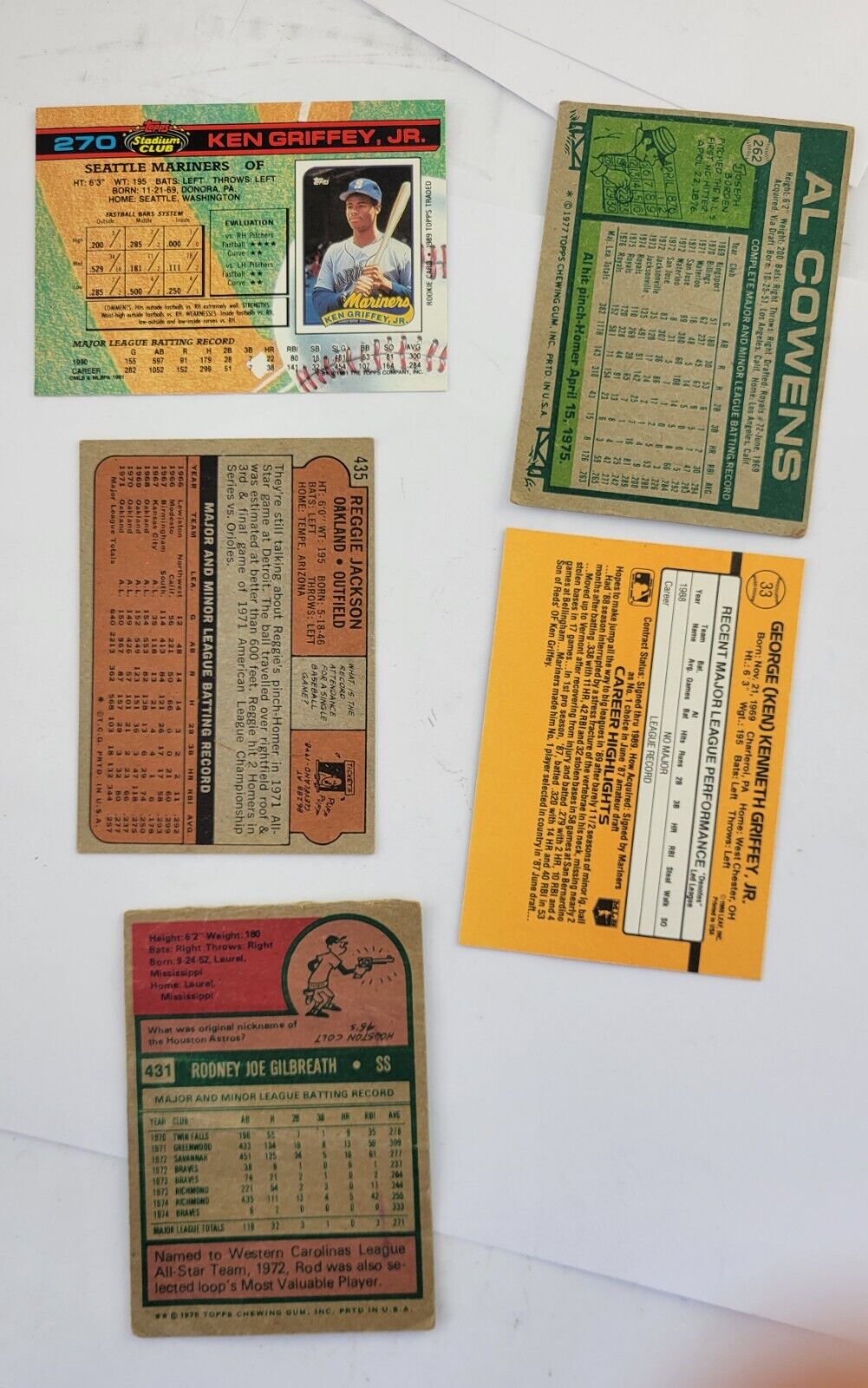 Topps Leaf Baseball Cards Lot Griffy Jr, Reggie Jackson, Gilbreath, Cowens MLB