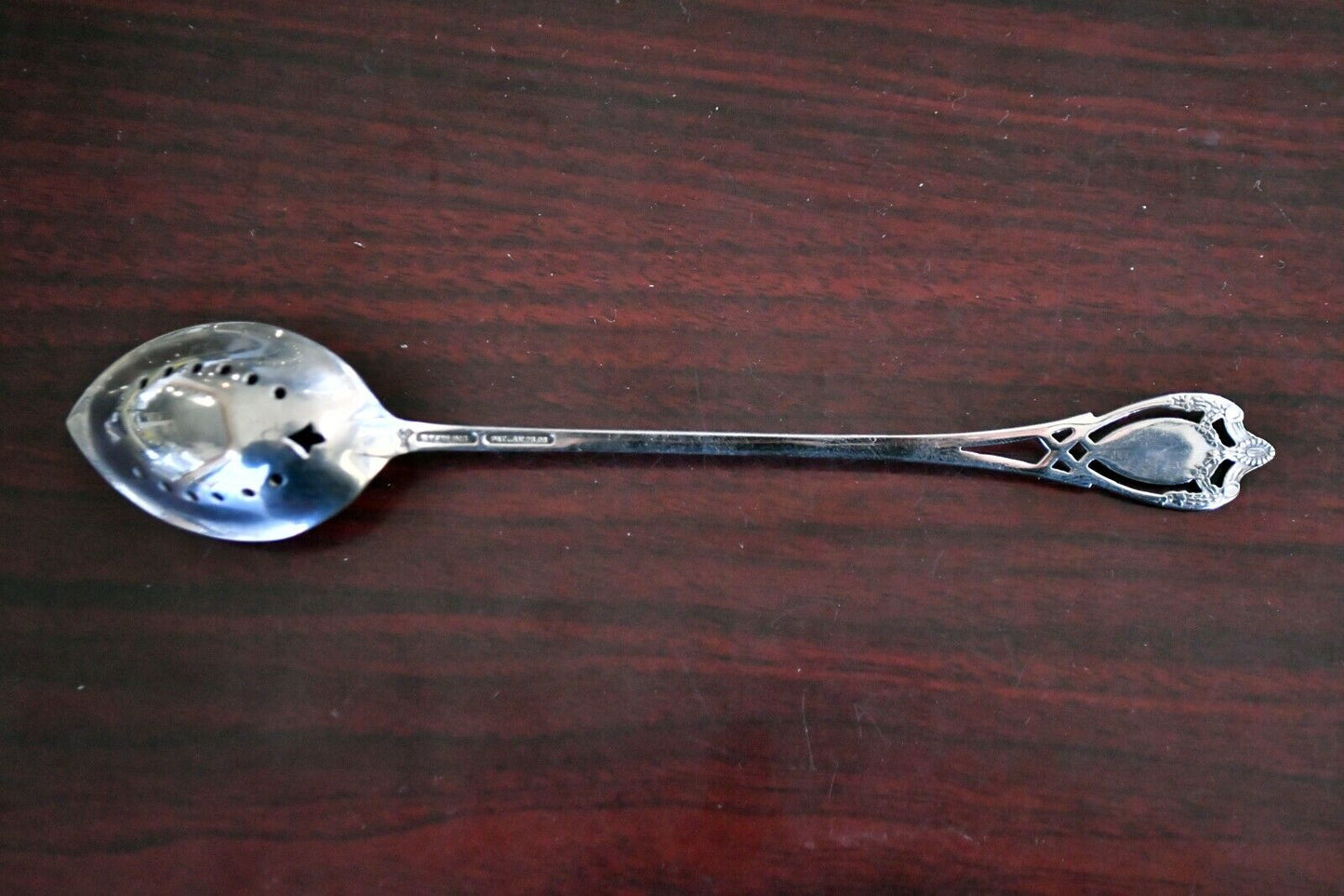 Monticello by Lunt Sterling 6 3/8" Pierced Bowl Long Handle Olive Spoon .54 oz.