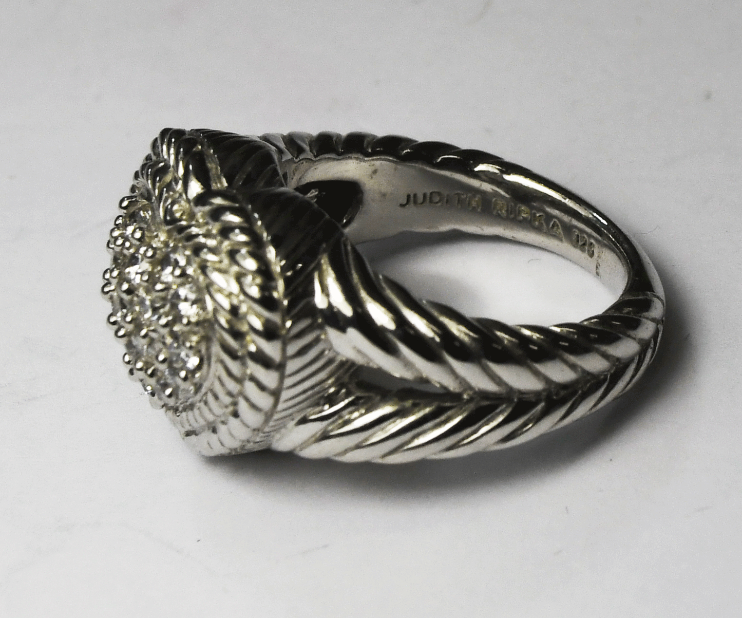 Sterling Silver Judith Ripka Pave Diamonique Heart Fleur De Lis Ring 14mm Size 6
