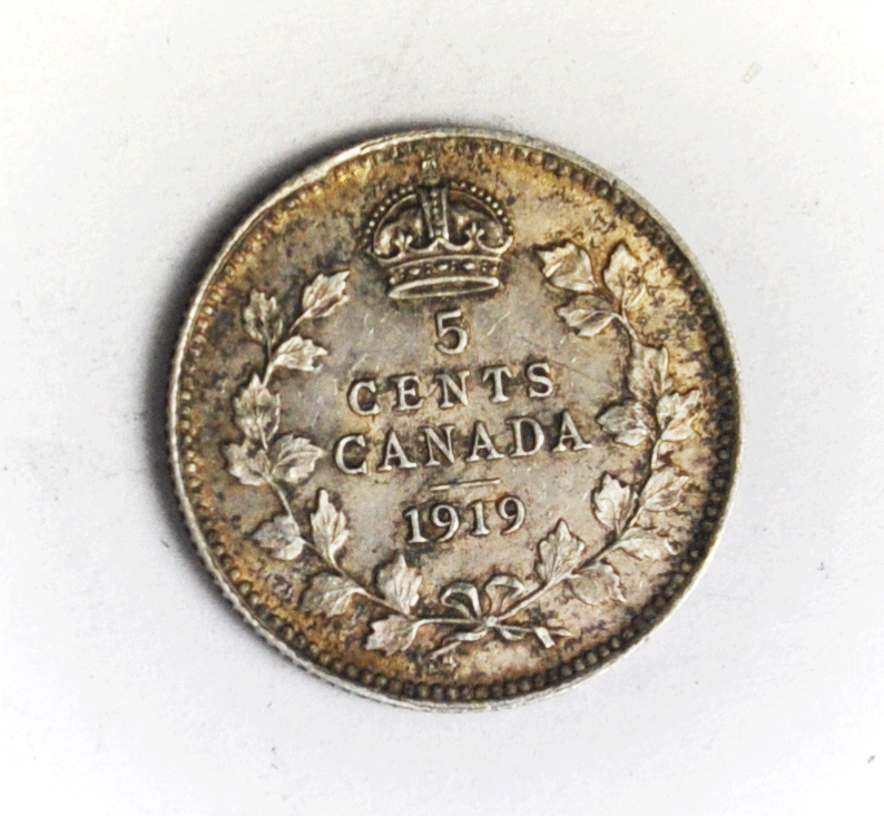 1919 Canada 5 Five Cents Silver Half Dime KM# 22