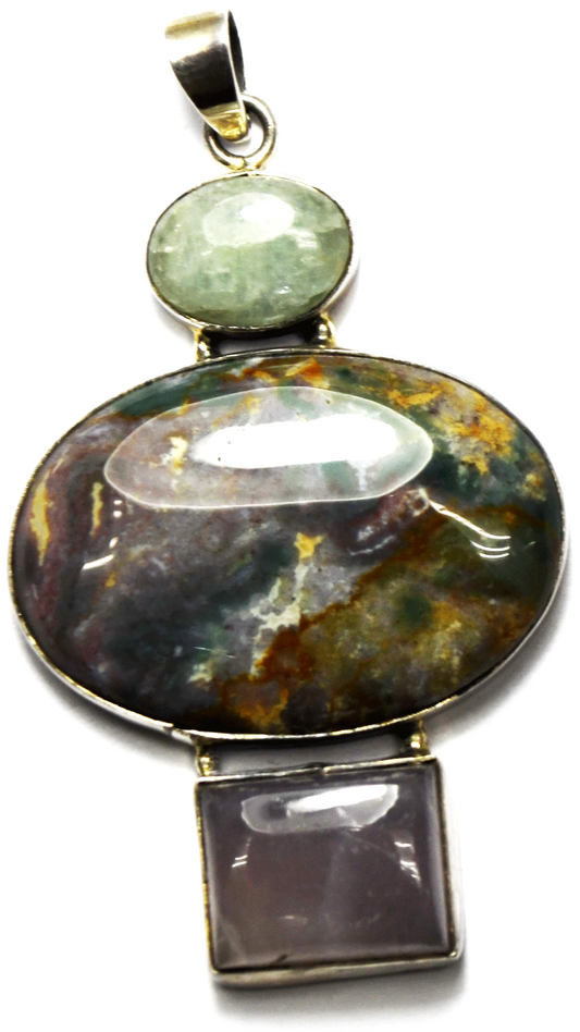 Sterling Silver Fancy Jasper Quartz Large Pendant 3" x 43mm