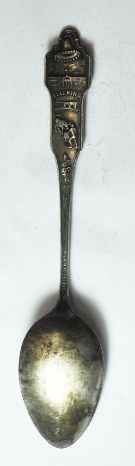 Sterling Robbins Juarez Mexico Guadalupe Church Souvenir Spoon 5-3/8" Bull Ring