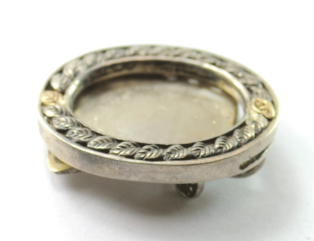 Sterling & 10k Gold Halo Picture Frame Stand Pendant Pin 30mm x 26mm IK