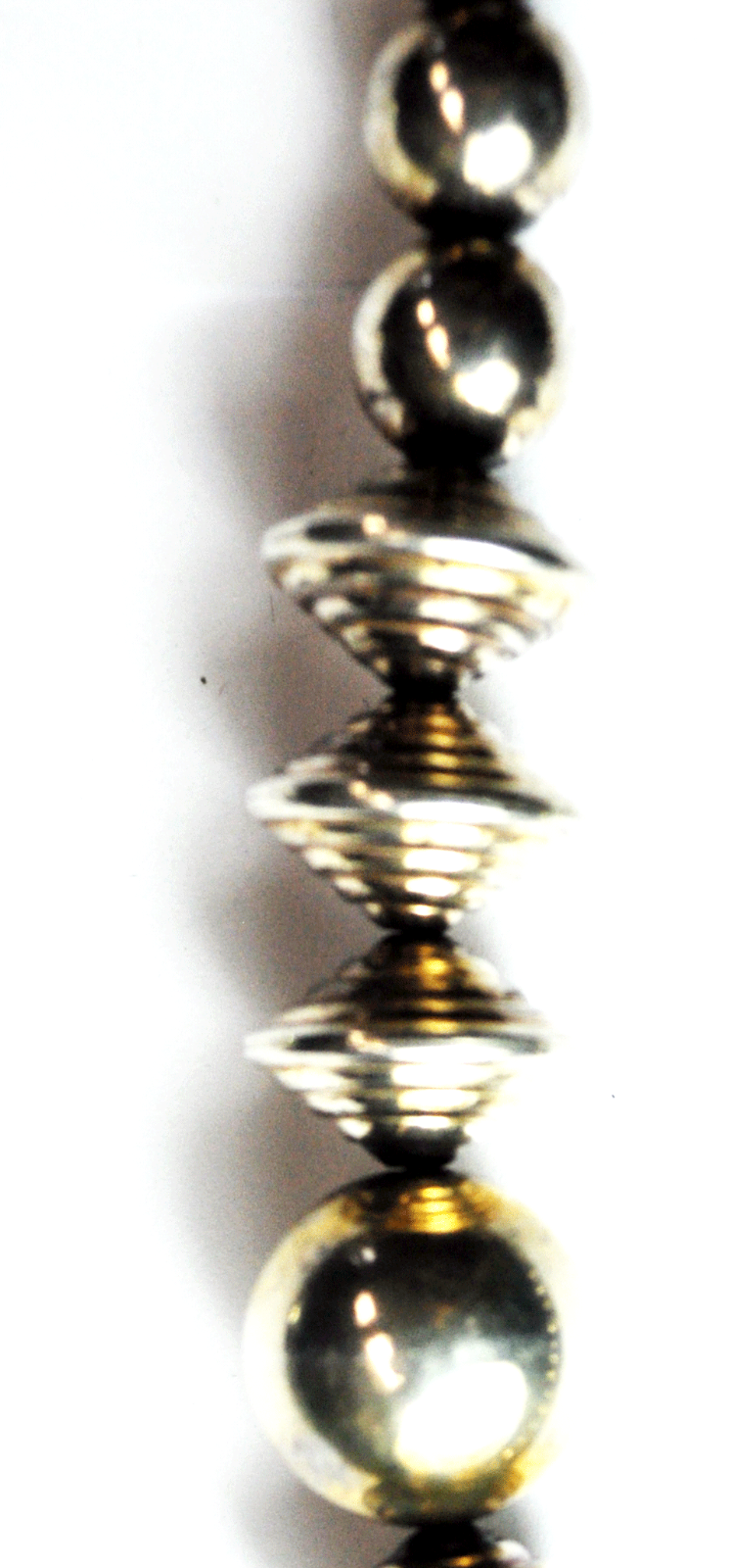 Sterling Silver Round & Striped Disc Bead Necklace 10-16mm 31" 114g