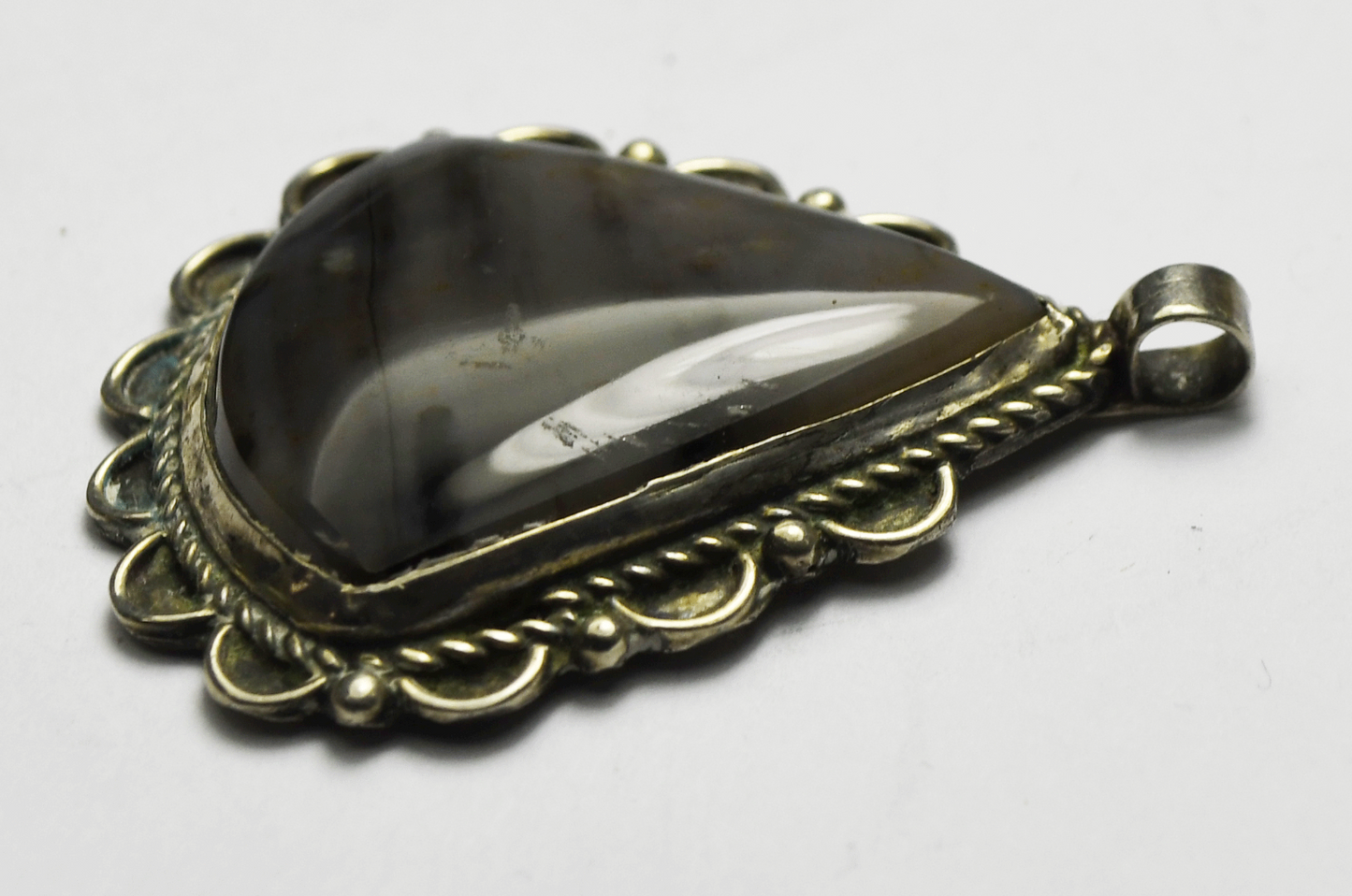 Sterling Silver Petrified Wood Teardrop Pendant 43mm x 36mm